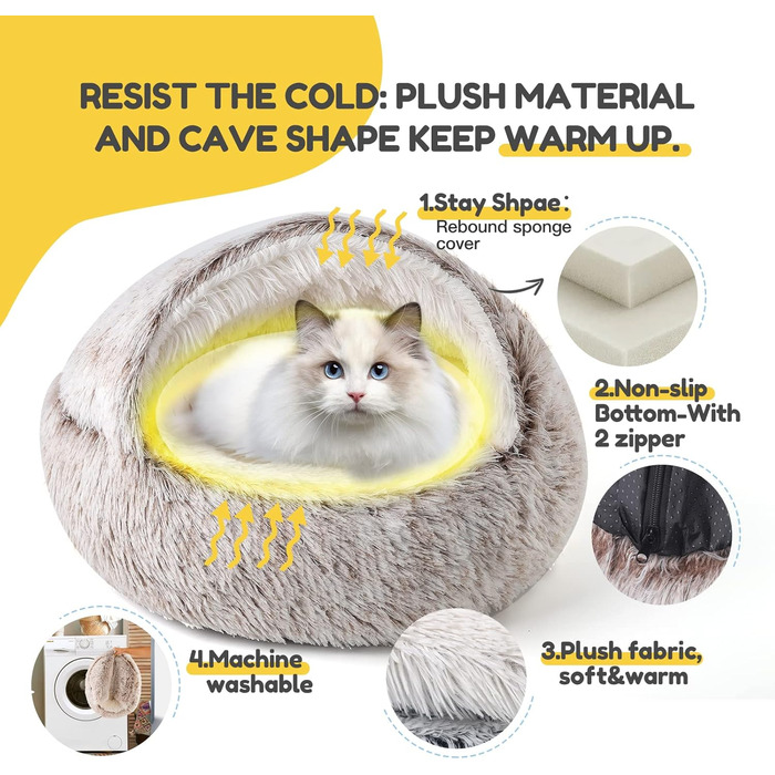 CATISM Cat Bed Washable Cat Sleeping Place for Cats Plush Pet Cat Head Pillow Cat Cushion Fluffy Kitten Puppy Snuggle Bed Pet Bed (Coffee Brown)