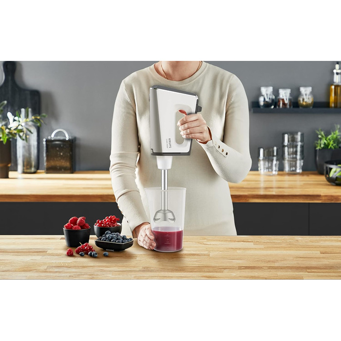 Krups GN9121 3 Mix 9000 Hand Mixer | 750 Watt | Speed Control | Turbo Mode | Ejection Function | Ergonomic Handle | Includes Whisk, Dough Hooks, Immersion Blender Attachment, Measuring Cup | White/Silver White/Silver Single