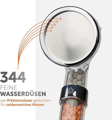 Premium showerhead with mineral stones from happydrop - The water-saving hand shower with pressure-increasing effect and 3 spray patterns