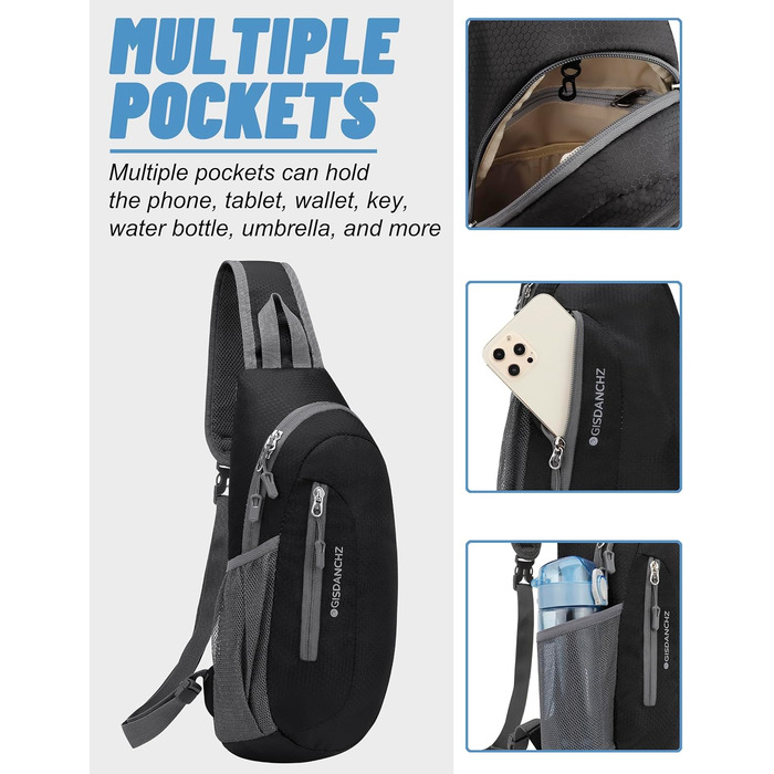 Чоловіча/Жіноча нагрудна сумка, слинг-сумка, сумка через плече, водонепроникна, для подорожей, активного відпочинку, спорту (чорна)