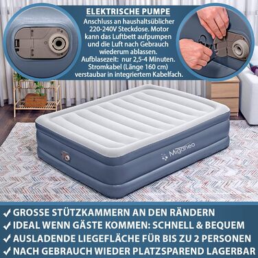 Надувний матрац Miganeo Premium XL 203x152x51 см з електронасосом та антимікробним покриттям (до 300 кг)