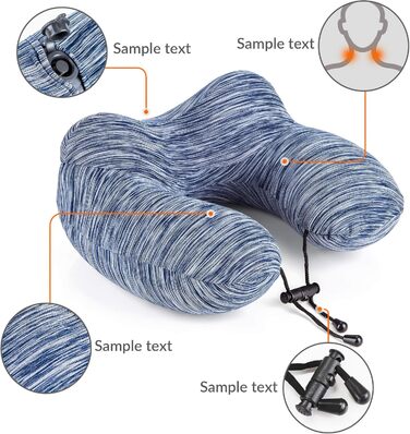 Подушка для шиї у подорожах: надувна, для автомобіля та літака, з маскою для сну, блакитна