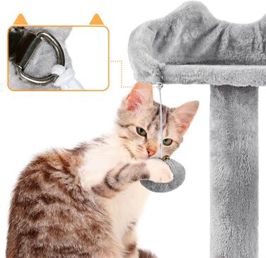 Кігтеточка Yaheetech XXL для котів, 175 см, для 3-4 котів, стабільна, з сизалевими стовпчиками, платформами, гамаком, м'ячиком, сірий колір