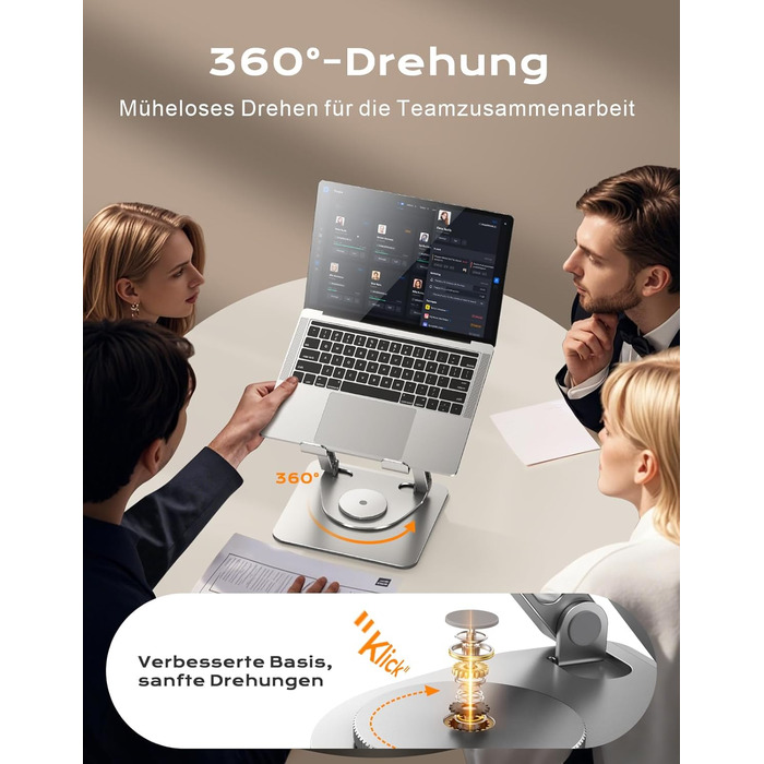 Регульована підставка для ноутбука 360° - ергономічна, до 16 дюймів, сумісна з MacBook Air/Pro