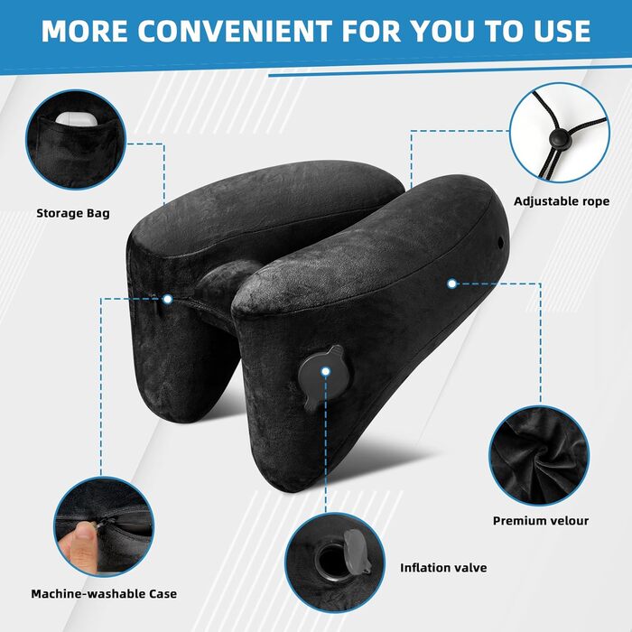 Подушка для шиї у вигляді літака, надувна туристична подушка для подорожей, авто, офісу (чорна)