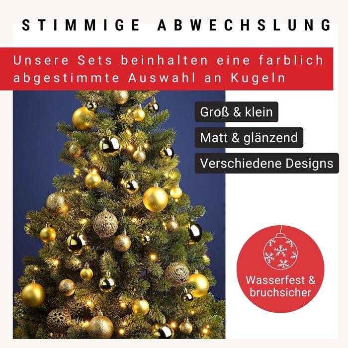 Набір прикрас для ялинки WOMA: 50 кульок різних кольорів (Lemon Gold) - пластикові ялинкові прикраси