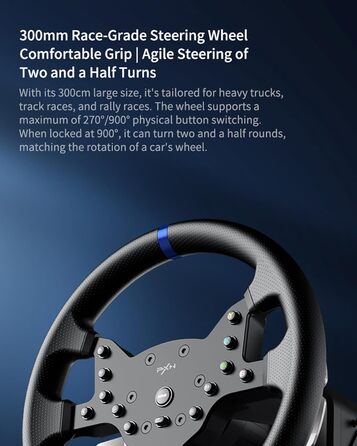 PXN V99 Руль для гонок з педалями та перемикачем передач, 3NM Force Feedback, сумісний з Xbox One, Xbox Series X/S, PC, PS4