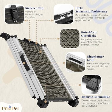 Рампа для собак у машину, складана, 90 кг, телескопічна, алюмінієва, з кліпсою, для великих собак, зелена (Shadow Gray)