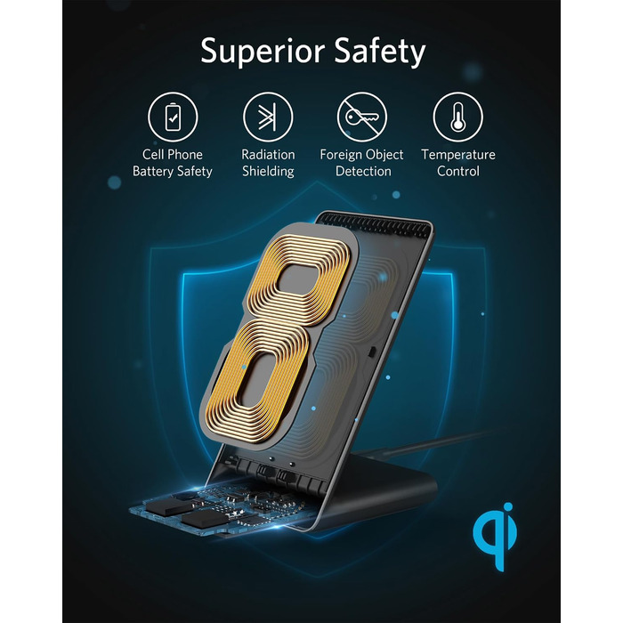 Бездротова зарядка Anker 313 Qi, сумісна з iPhone 16/15/15 Pro/15 Pro Max, SE (2020), 13/13 Pro/13 Pro Max, XR, Galaxy S22, 10W, чорний (без адаптера живлення)