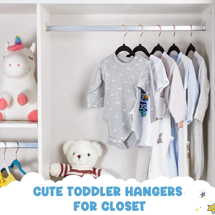 Дитячі вішалки для одягу HOUSE DAY, 60 шт., преміум-якість, чорного кольору, 35.6 см, для шафи, ультратонкі, антиковзні, для дітей