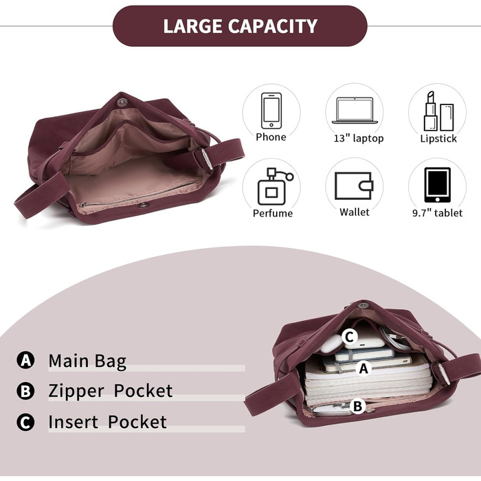 Сумка жіноча Miss Lulu велика шопер-тоут з м'якої PU шкіри, бордова (2-3)