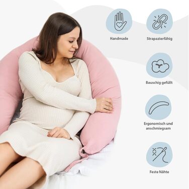 Подушка для вагітних Totsy Baby XXL 190 см - подушка для сну на боці, підтримка тіла, муслінова наволочка, Oeko-Tex, пудрово-рожевий колір