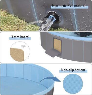 EUGAD Splash Pool for Medium-Sized Dogs, Foldable Dog Pool, Non-Slip Dog Bathtub, Water Pool with Sprinklers, Light Blue and Light Gray, 120x30cm 0018GYYC