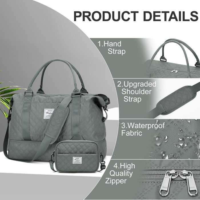 Спортивна сумка для жінок, дорожня сумка-дуffel, фітнес-сумка, дорожня сумка на вихідні з відділенням для взуття та косметичкою, водовідштовхувальна, бежева (E8-армійний зелений)