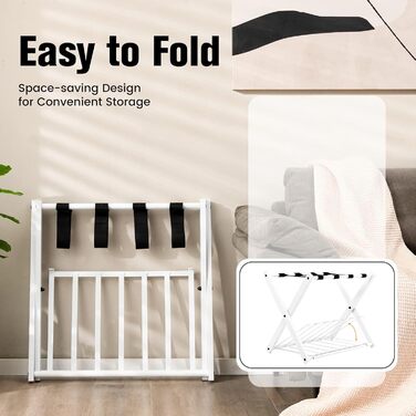 GIANTEX Folding Luggage Rack 2-Tier 68 x 43 x 58 cm Luggage Shelf Baggage Rack Metal Space-Saving Suitcase Stand for Bedroom Guest Room Hotel Black (2 Pieces, Black) (1 Piece, White)