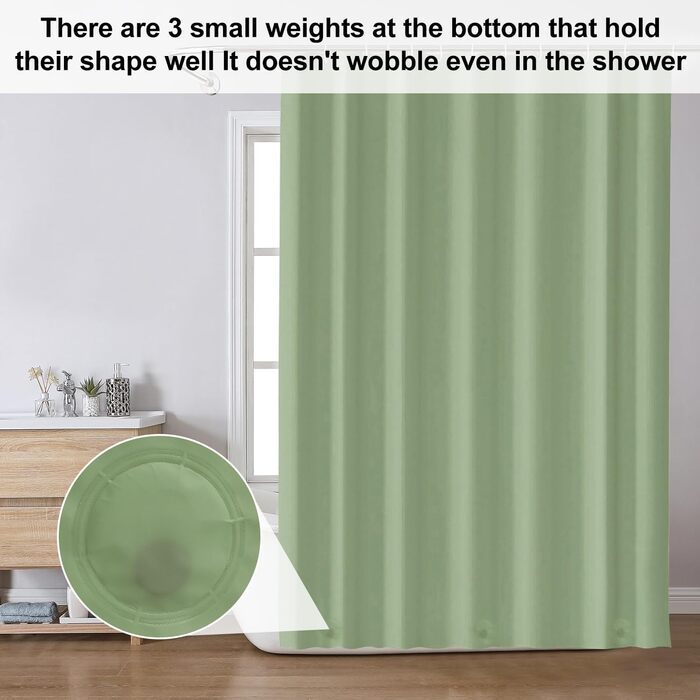 Завіса для душу 180x180 см, водонепроникна, антигрибкова, з кільцями (зелена)