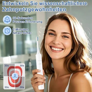 Електрична зубна щітка Betterchoi з магнітною левітацією, 41 000 VPM, 4 насадки, IPX7, 180 днів роботи, 5 режимів, таймер
