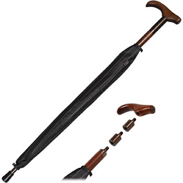 iX-brella Folding Umbrella, Height Adjustable with Wooden Handle - Black Pinstripe