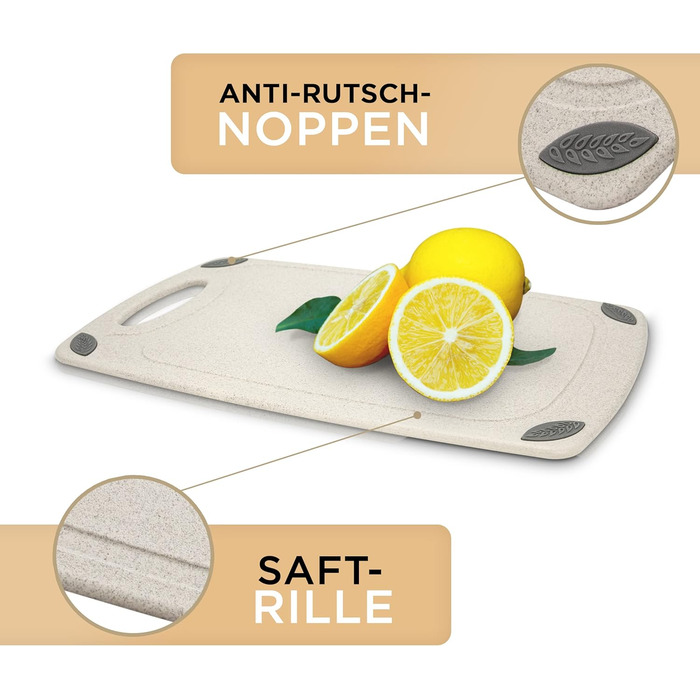 Обрізна дошка EXITOSO з PP-матеріалу та пшеничного полова, з канавкою для соку та ручкою, для хліба та інших продуктів, миюча в посудомийній машині, антибактеріальна, 32x20 см