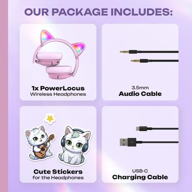 Дитячі навушники PowerLocus Bobo Bluetooth з LED-підсвічуванням, обмеженням гучності та мікрофоном (рожеві)