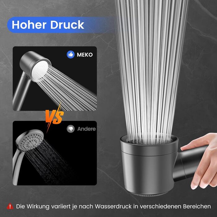Showerhead with Filter MEKO High-Pressure Handheld Shower with 15-Layer Filtration System, 1.5M Hose, 3 Spray Patterns, Water-Saving Showerhead for Removing Residual Chlorine, Hard Water, and Heavy Metals