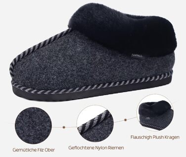 Тапочки домашні жіночі COFACE з Memory Foam, з фетру, чорні, розмір 36-43 (EU 38)