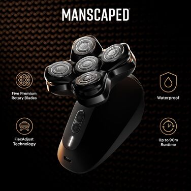 MANSCAPED® The Dome Shaver™ PRO Head Shaver for Men, 5 rotating SkinSafe® blades with FlexAdjust Technology, waterproof, USB-C/Inductive charging, battery-powered, travel lock