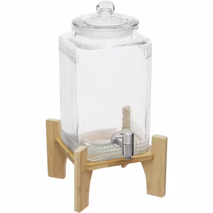5L Drink Dispenser, transparent glass drink dispenser with stand. Thoughtful faucet design, can hold a variety of cold and hot beverages for indoor and outdoor parties, restaurants.