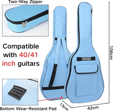 Водонепроникний гітарний кейс SUQ Oxford, 40/41 дюймів, з музичним принтом, нейлон, Gigbag для електро-, акустичної та концертної гітари, ударостійкий, 8 мм, водонепроникний (блакитний)