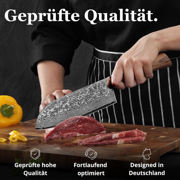 Ніж Santoku Wakoli EDIB Pro Дамаск (VG10) 17 см, рукоять Pakkawood, в подарунковій коробці – для м'яса, риби, овочів