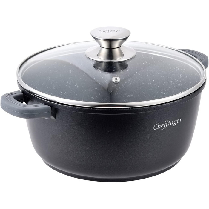 Чавунна каструля Cheffinger з кришкою, 24 см, індукція, чорна