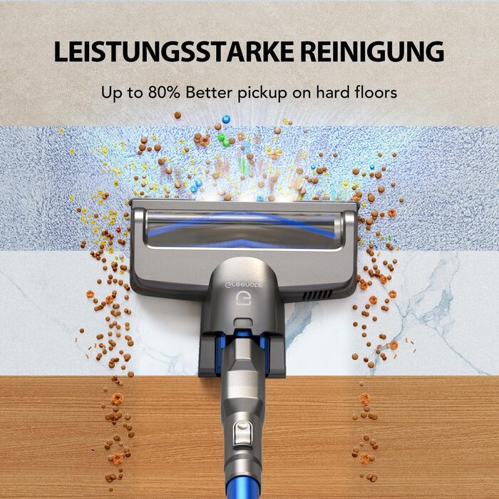 Greenote Бездротовий акумуляторний пилосос: 30 хв роботи, LED, насадка для щілин та м'яка щітка, паркування, для твердих поверхонь та шерсті тварин