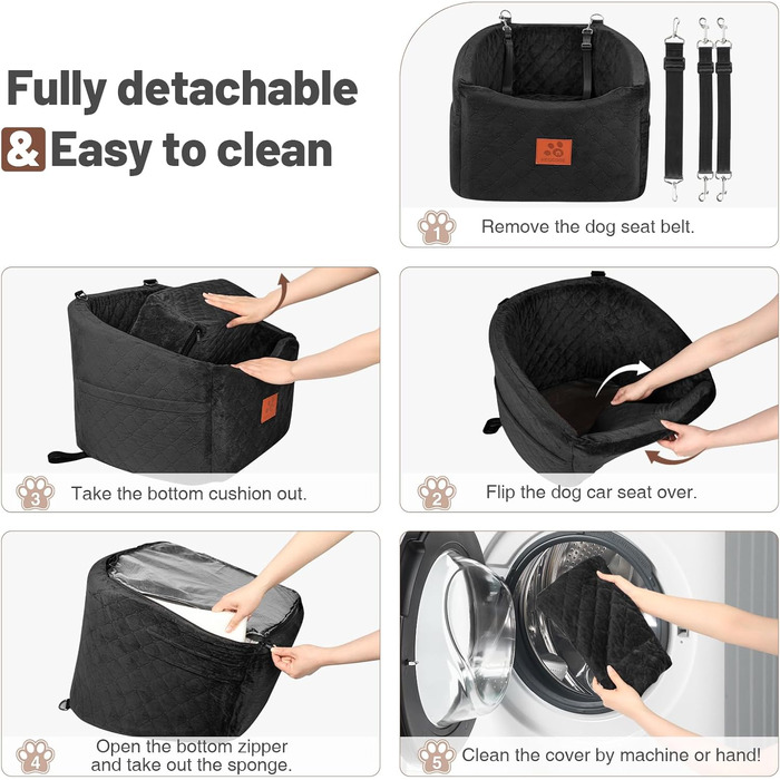 Автокрісло для собак HEGGOOE, чорне, для малих та середніх порід, з memory foam, знімний, з кишенями та страхувальними ременями