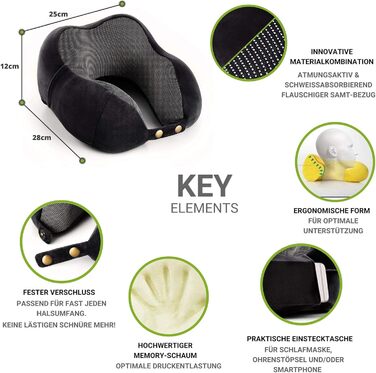 AIRTH® Преміум подушка для шиї з Memory Foam - Ергономічна підтримка шиї з знімним чохлом для максимального комфорту та відпочинку - М'яка та затишна | Чорний, 2023