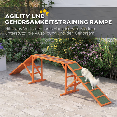 PawHut Agility Ramp for Dogs, Training Course Equipment, Non-Slip, Weather-Resistant, Wooden, 325 x 55 x 69 cm, Orange