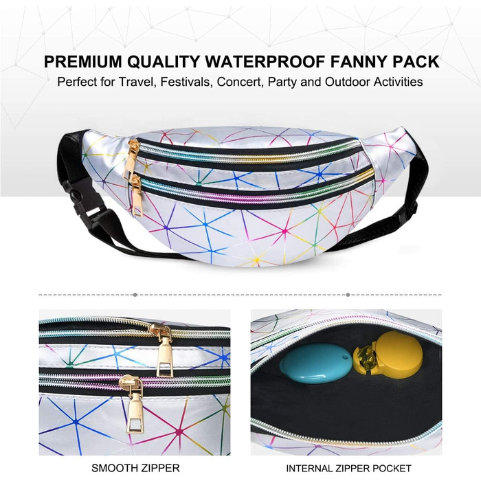 Flintronic Поясна сумка спортивна світловідбиваюча, металева водонепроникна, з відділенням для карт, для подорожей, хайкінгу, велоспорту, срібна (#2)