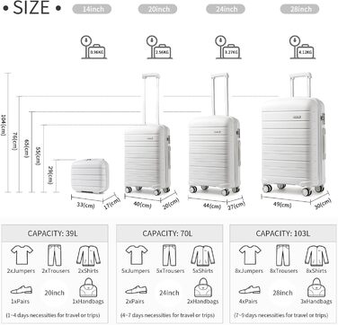 Валіза KONO Zwillingsrollen з TSA-замком, білий XL (76 см, 100 л)