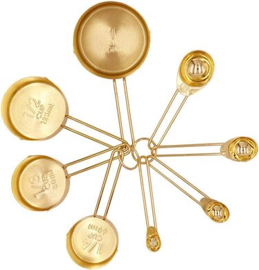 Gold Measuring Cup and Spoon Set, Stainless Steel, 8 Pieces, Dry and Liquid Ingredients, Cookware