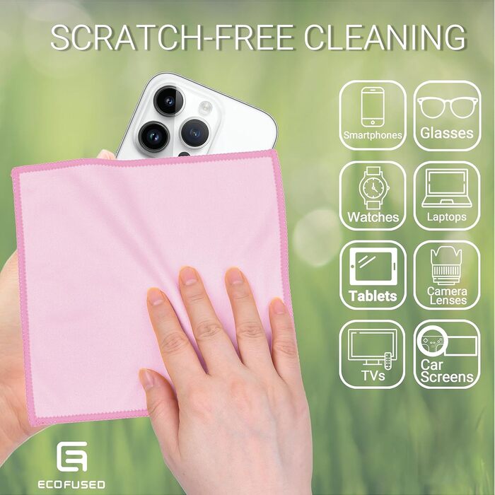 Серветки для чищення з мікрофібри Eco-Fused, 5 шт. - двосторонні - для смартфонів, LCD-телевізорів, планшетів, екранів ноутбуків, об'єктивів камер (рожеві, 17 x 16 см)