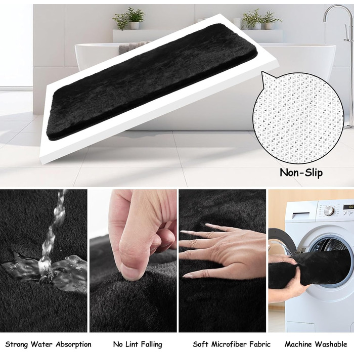 Набір аксесуарів для ванної кімнати PLIOW – 22 предмети: шторка для душу, відро для сміття, тримач для унітазної щітки, дозатор для мила. Стильний та функціональний декор для дому (Чорний, повний комплект + килимок для ванної)