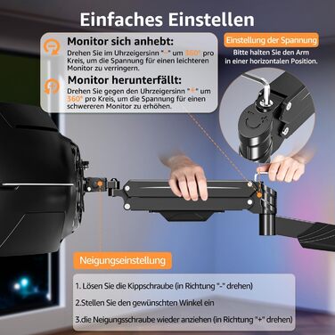 Кріплення для монітора ELIVED для Ultrawide до 43 дюймів, до 15 кг, VESA 75/100/200mm, регульована висота, газ-амортизатор, EV3421B