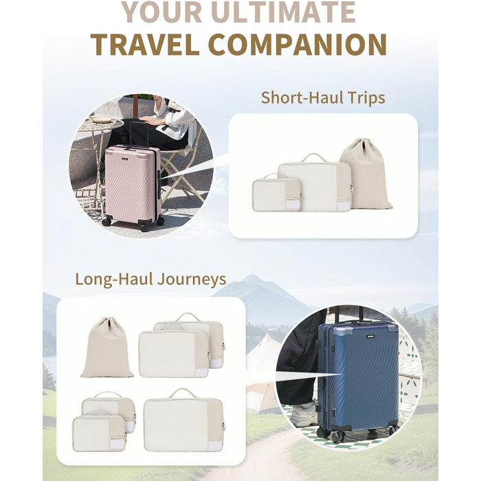 ECOHUB Luggage Organizer Set, 6-Piece Packing Cubes with ID Tag, Recycled Packing Cubes for Travel, Lightweight Packing Bags for Suitcases, Breathable Travel Backpack Organizer, Patent Pending (Beige)