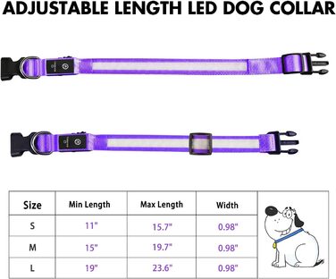 Світлодіодна нашийникова стрічка для собак Masbrill: водонепроникна, з 3 режимами світіння, регульована, для малих, середніх та великих собак, фіолетовий - S