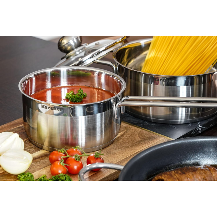 Karcher 14-Piece Stainless Steel Cookware Set with Glass Lids - Induction Compatible
