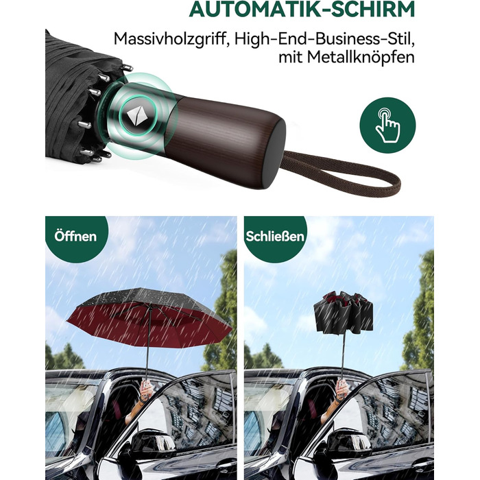 TECKNET Автоматичний парасолька, штормостійкий, легкий у використанні, чорний та червоний