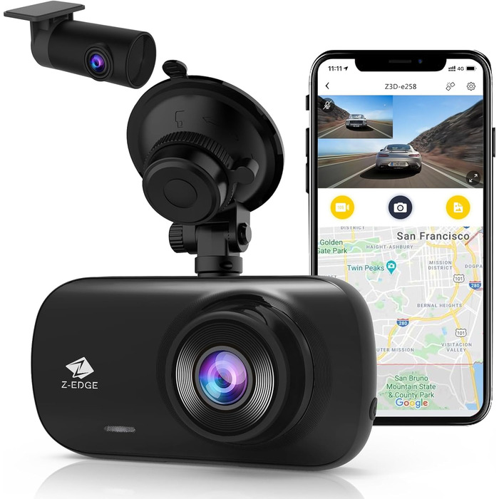 Відеореєстратор Z-Edge 4K Dual Autokamera з GPS, WiFi та LCD 2.7 дюйма. Підтримка запису 4K, 2K, 1080P, WDR, G-сенсор, нічне бачення, паркувальний режим. Версія 2025.