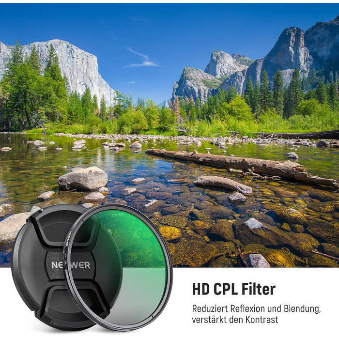 Фільтр CPL NEEWER 55mm: поляризаційний круглий фільтр з нанопокриттям для об'єктивів камер, зменшує відблиски та відображення, з кришкою об'єктива