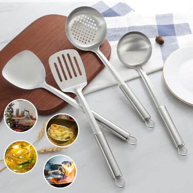 Набір кухонного приладдя Pleafind 4 шт. з нержавіючої сталі (304) - ложка, шумовка, лопатка, ложка для супу