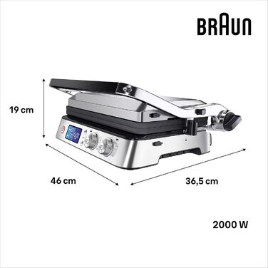 Електричний гриль Braun MultiGrill 7 CG7020: контактний гриль, BBQ та духовка 3-в-1, 2000W, велика поверхня для приготування (12 бургеров), миється в посудомийній машині, з піддоном для жиру