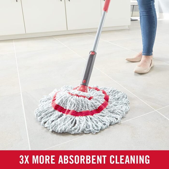 Rubbermaid Microfiber Twist Mop and 2 Refill Sets, Red, Integrated Wringer, Machine Washable and Reusable, Lightweight, Cleans Hard-to-Reach Areas, for